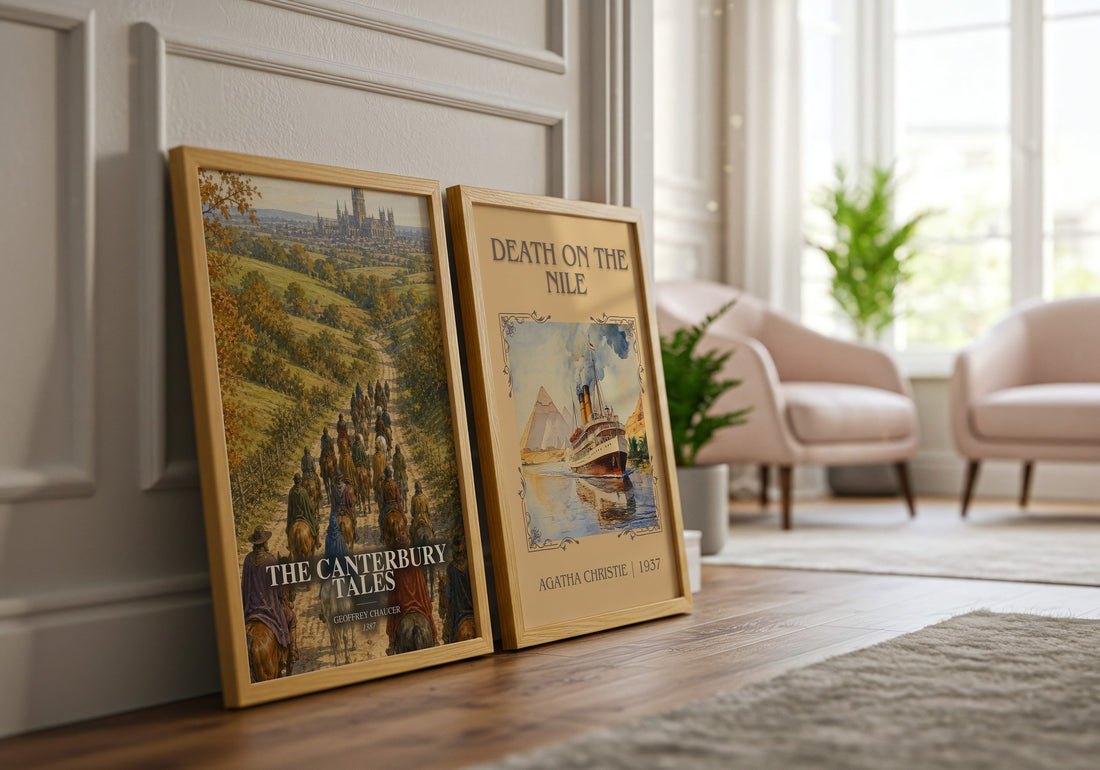 The Canterbury Tales watercolour print framed by window – literary home decor