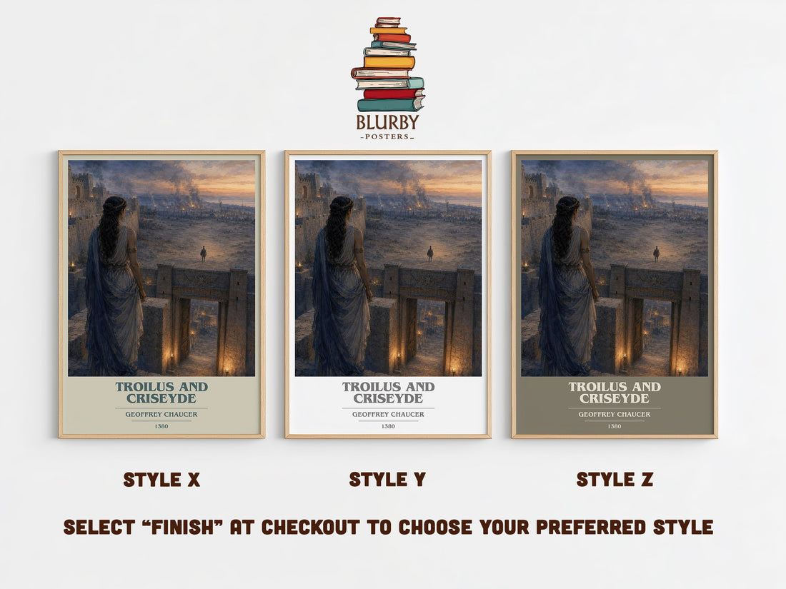Troilus and Criseyde book cover print in frame leaning in hallway – poetry wall art (mockup)