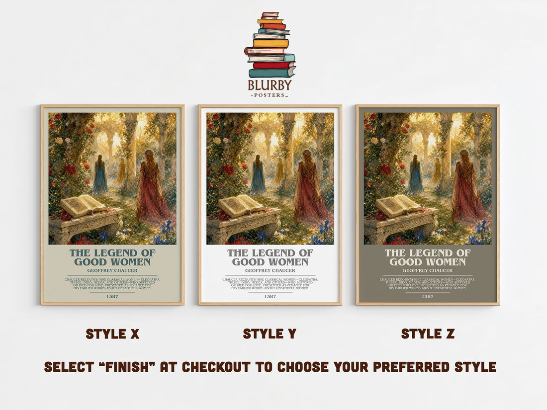 The legend of good women bookish print in frame leaning in hallway – poetry wall art (mockup)