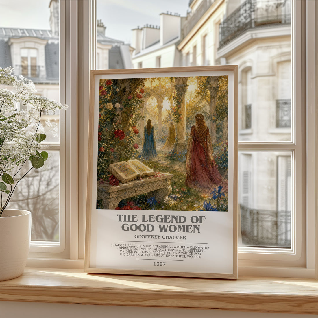 The legend of good women bookish poster colour and style options – Geoffrey Chaucer book art