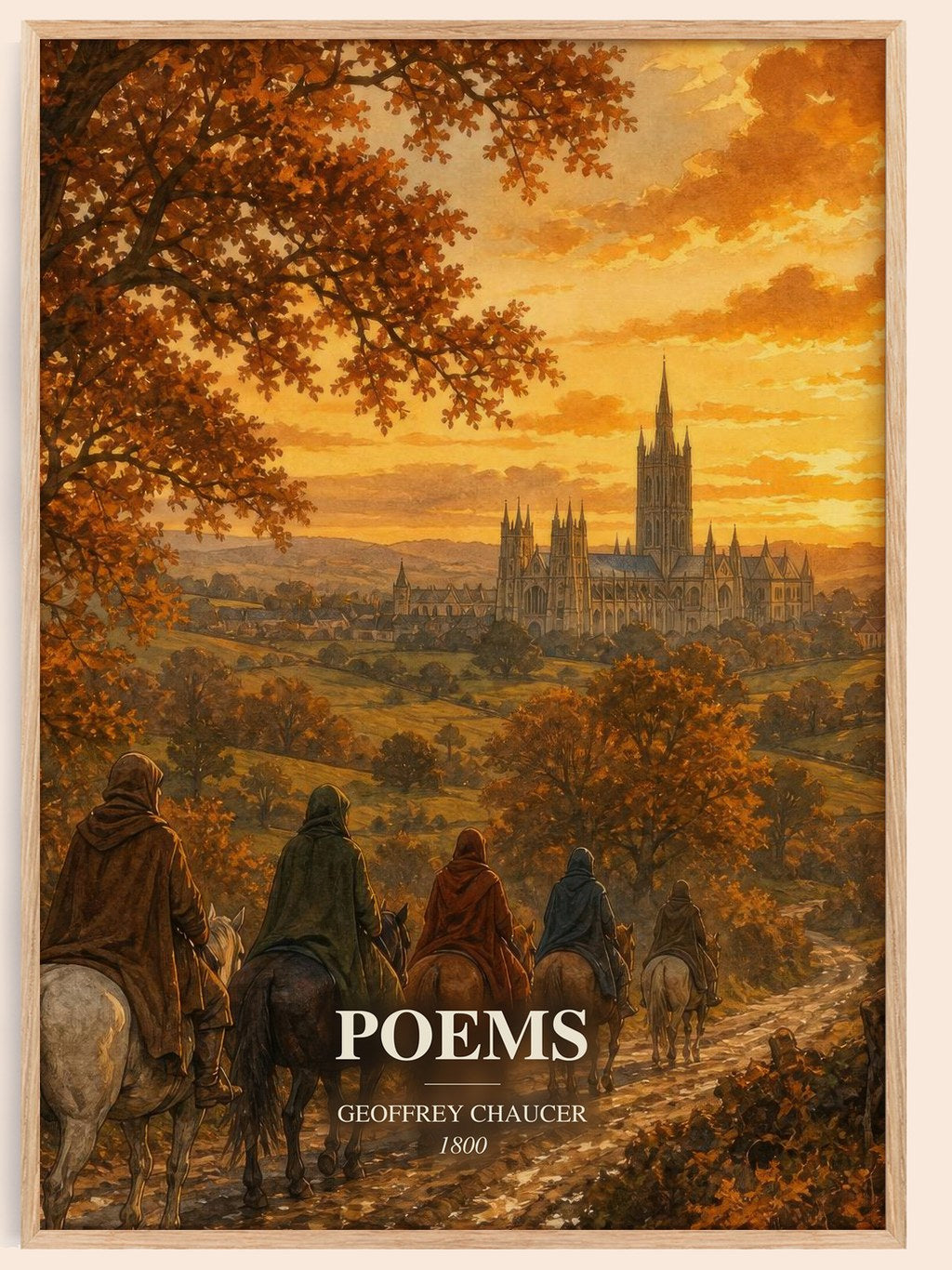 Poems watercolour book poster by Geoffrey Chaucer – framed literary art print