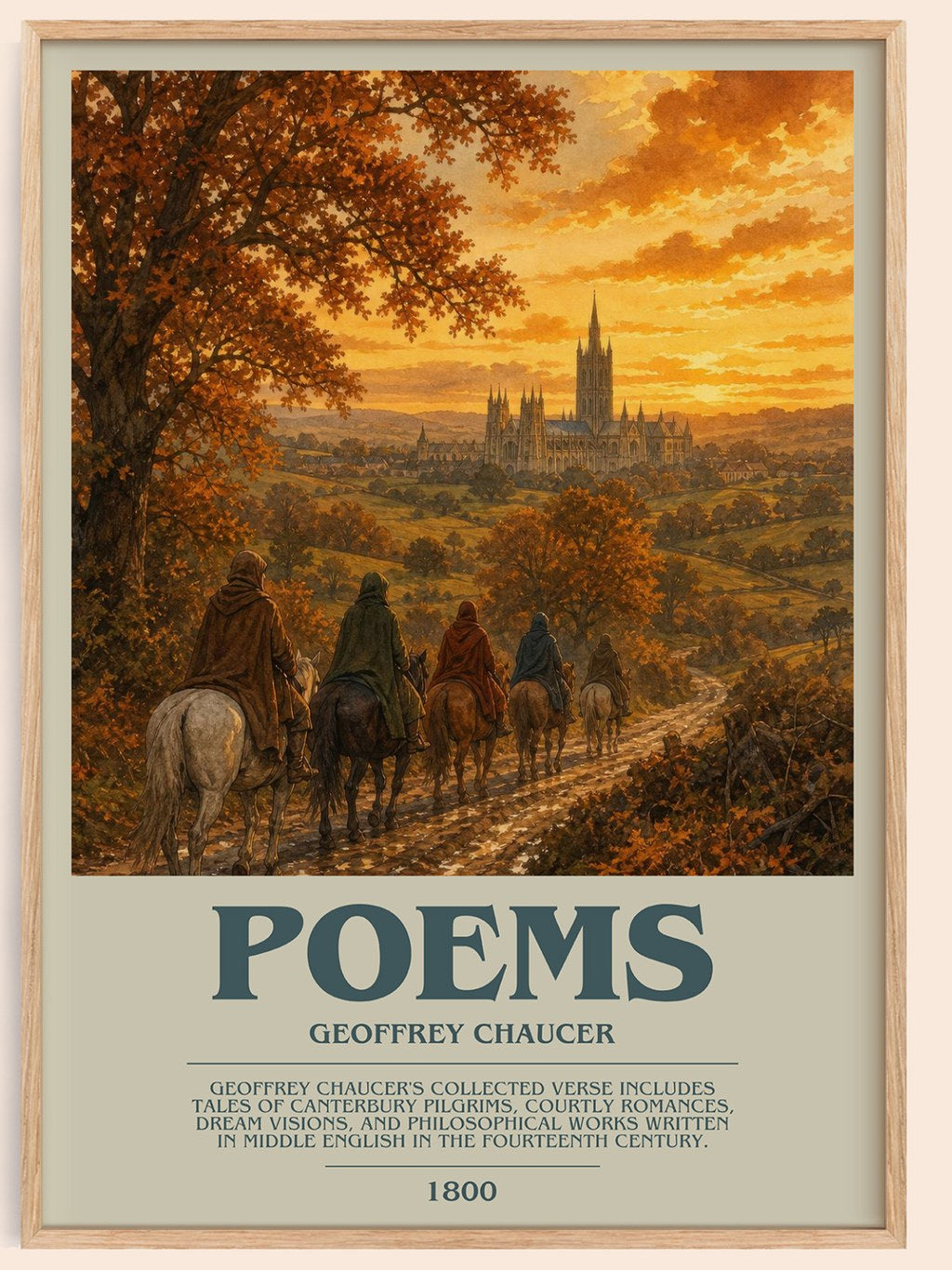 Poems bookish book poster by Geoffrey Chaucer – framed literary art print