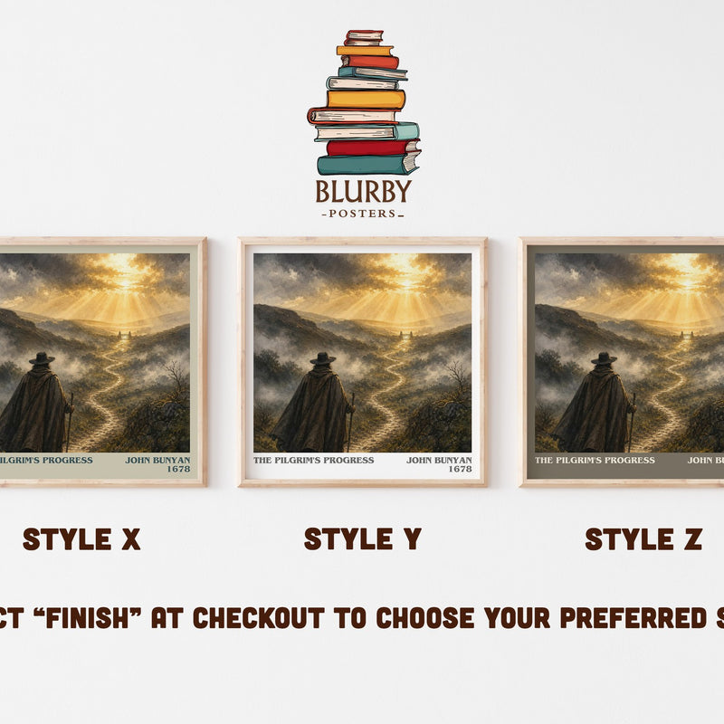 The Pilgrim's Progress literary print in frame leaning in hallway – classic literature wall art
