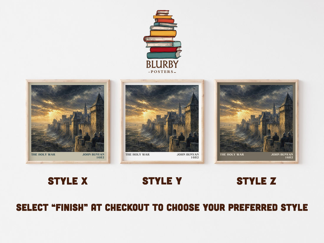 The holy war literary print in frame leaning in hallway – classic literature wall art (mockup)