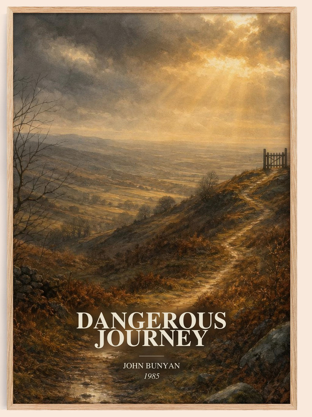 Dangerous journey watercolour book poster by John Bunyan – framed literary art print