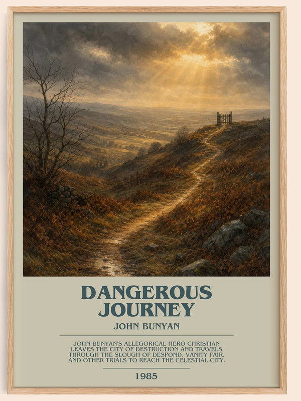 Dangerous journey bookish book poster by John Bunyan – framed literary art print