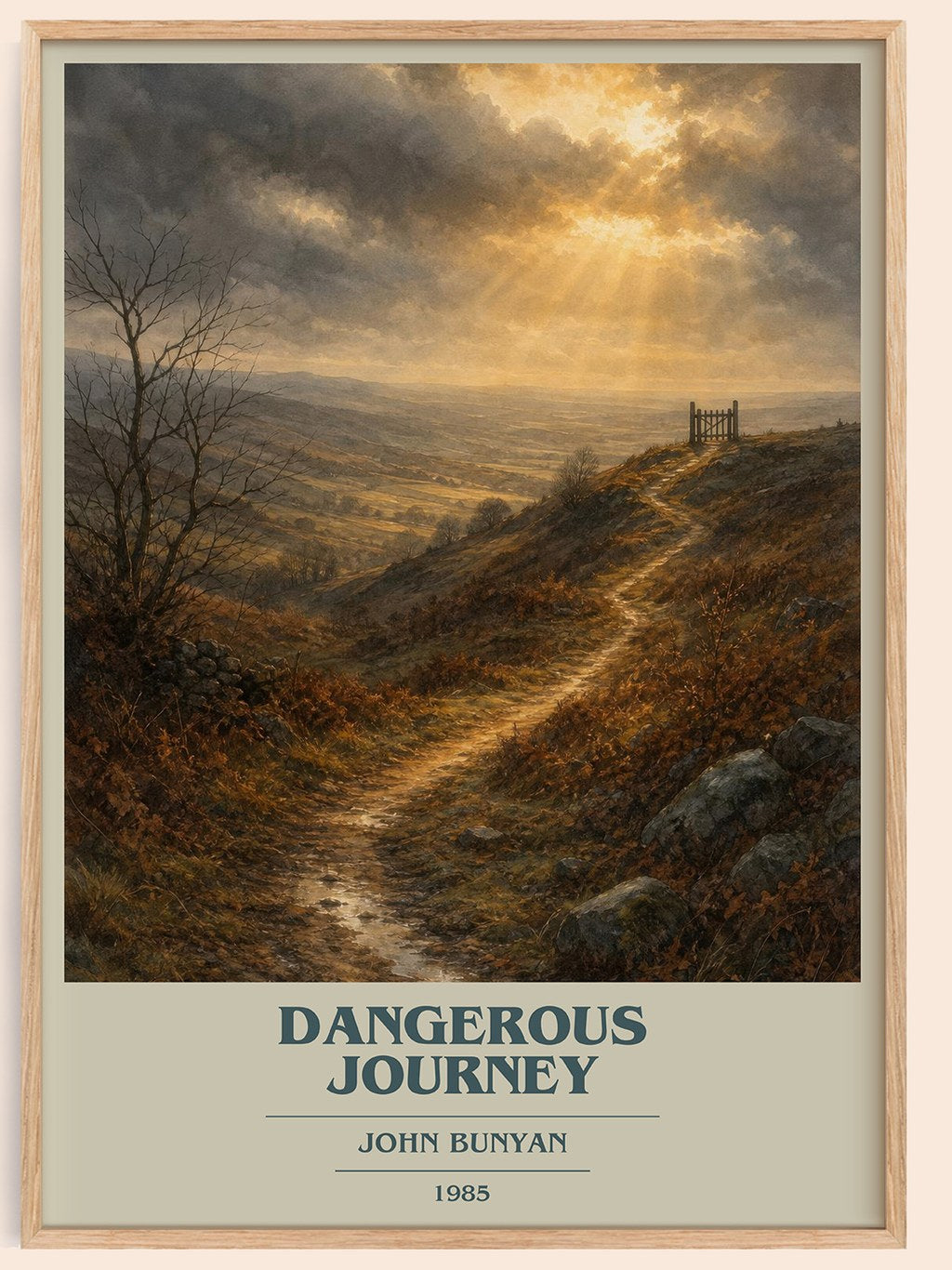 Dangerous journey book cover book poster by John Bunyan – framed literary art print
