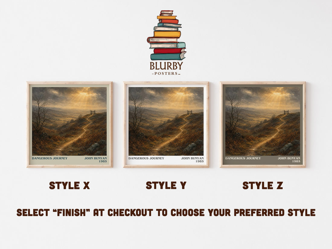 Dangerous journey literary print in frame leaning in hallway – classic literature wall art (mockup)