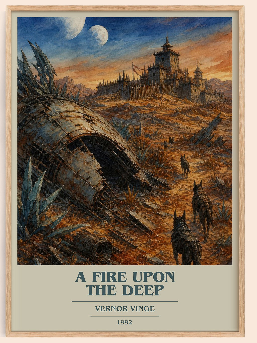 A Fire upon the Deep book cover book poster by Vernor Vinge – framed literary art print