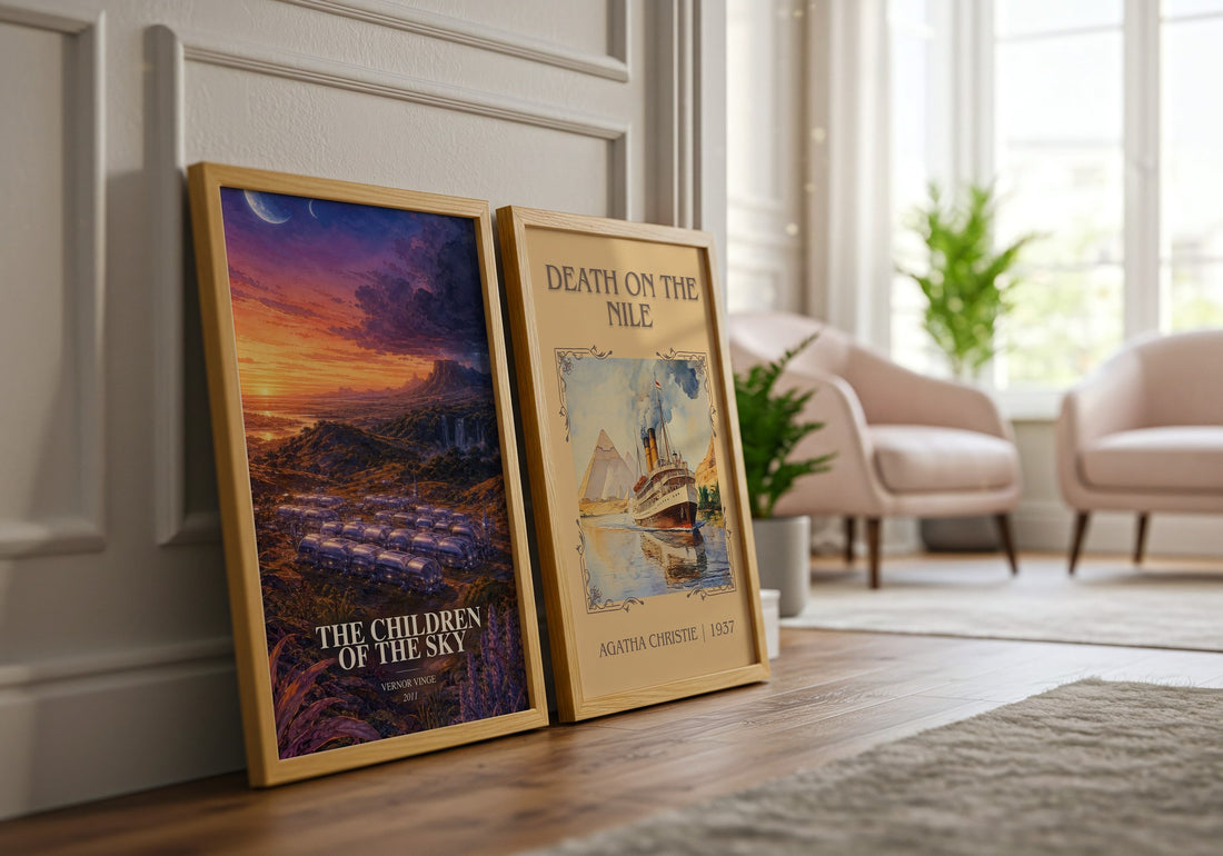 The children of the sky watercolour print framed by window – literary home decor