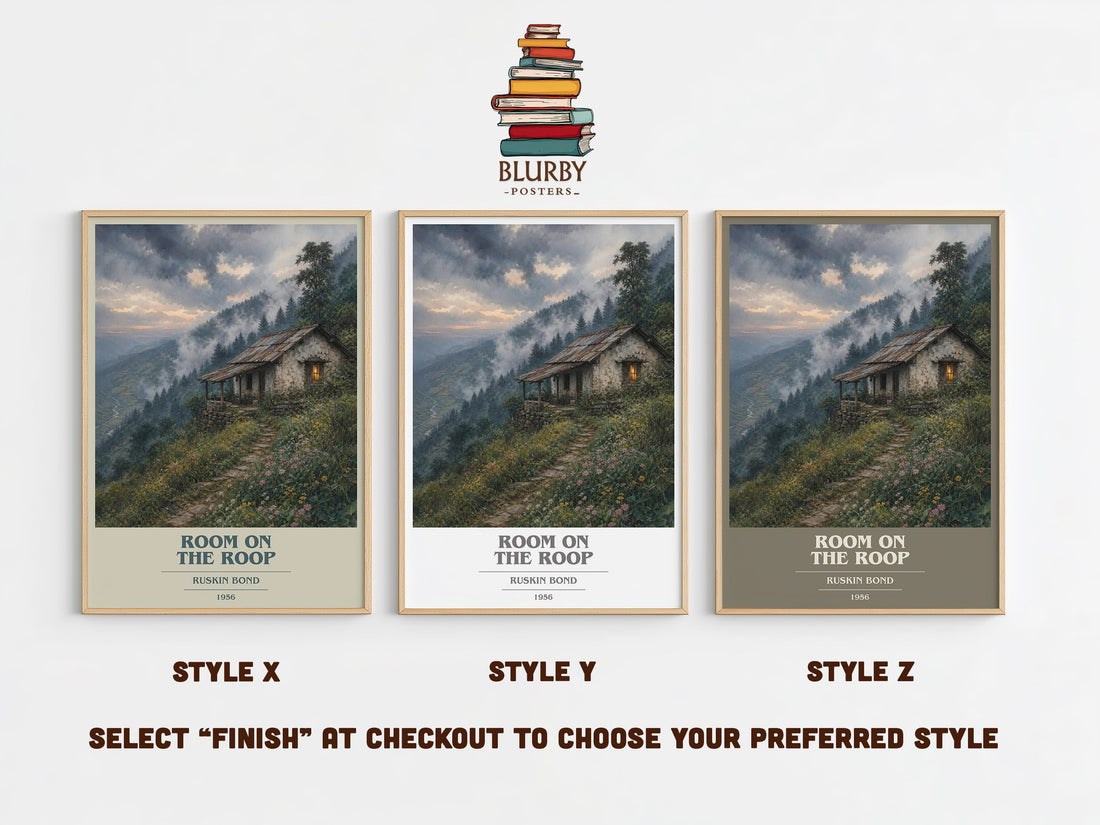 Room On the Roop book cover print in frame leaning in hallway – coming of age wall art (mockup)