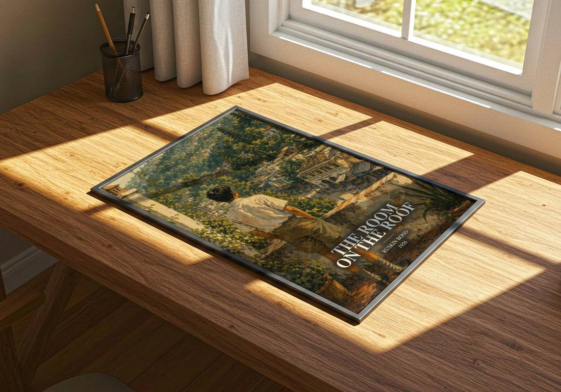 The Room On The Roof watercolour book poster framed on wall – coming of age wall art