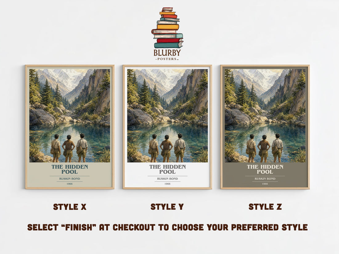The Hidden Pool book cover print in frame leaning in hallway – coming of age wall art (mockup)