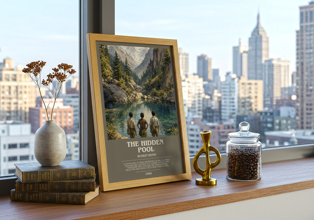 The Hidden Pool bookish print framed by window – literary home decor