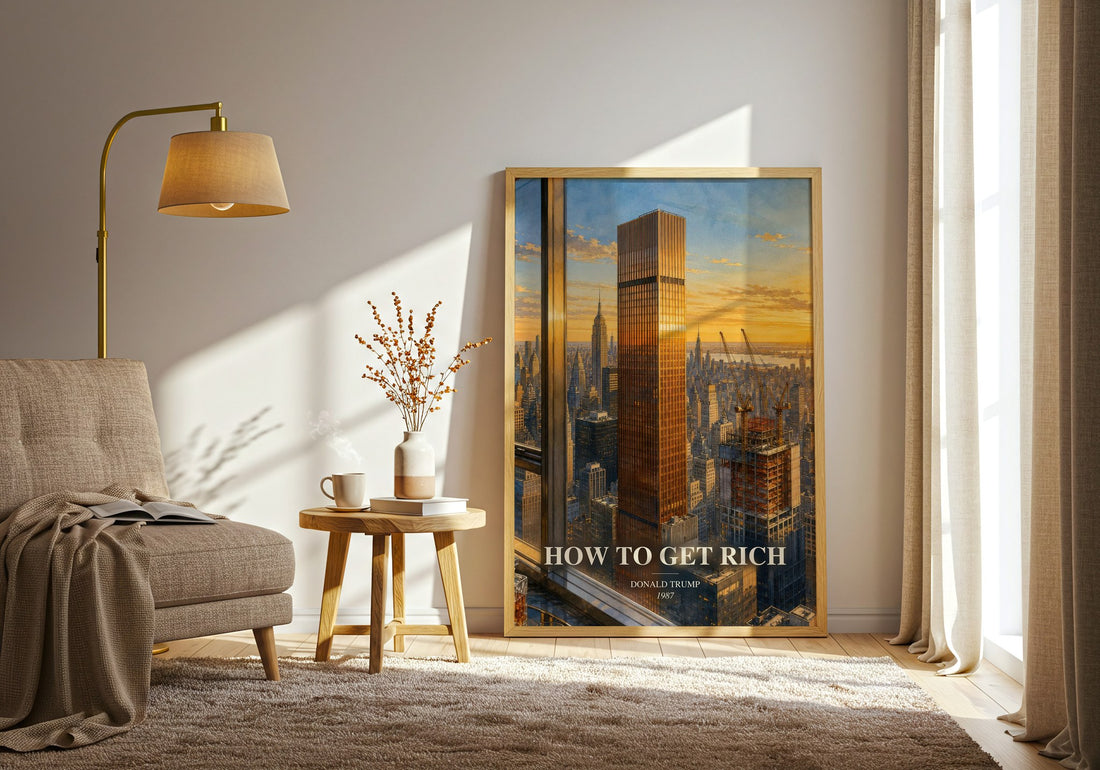 How to Get Rich watercolour print in frame leaning in hallway – non fiction wall art