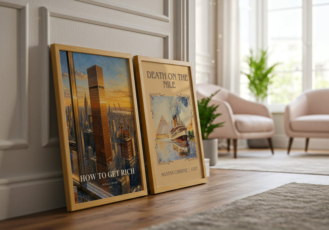 How to Get Rich watercolour print framed by window – literary home decor