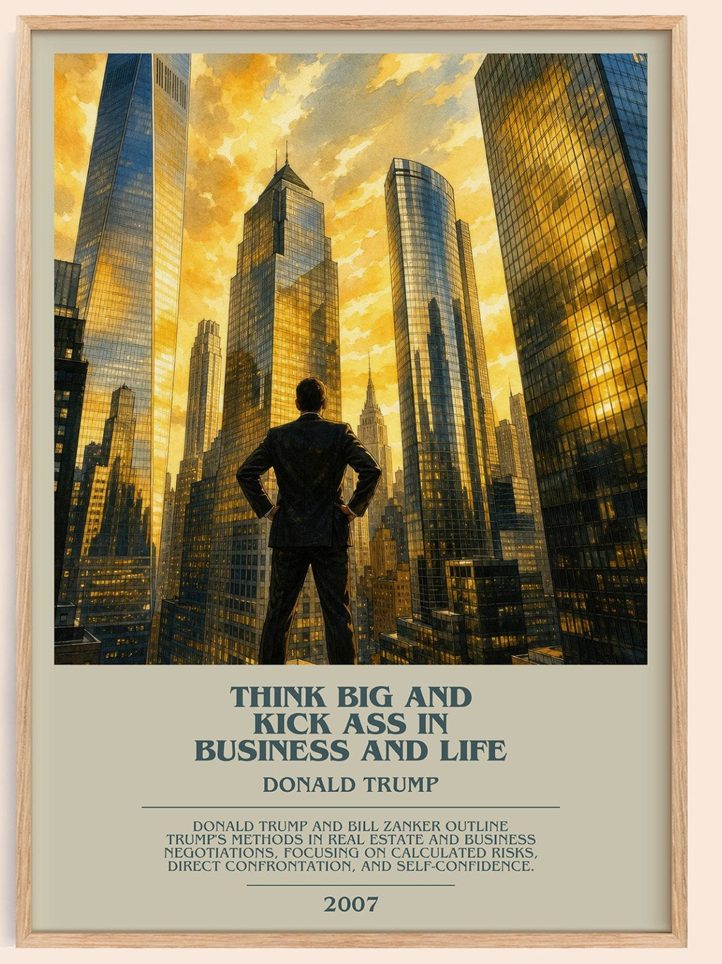 Think big and kick ass in business and life bookish book poster by Donald Trump – framed literary art print