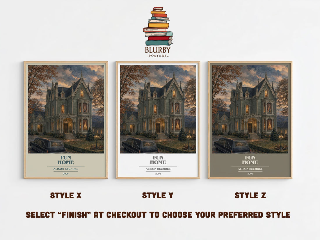 Fun Home book cover print in frame leaning in hallway – memoir wall art (mockup)