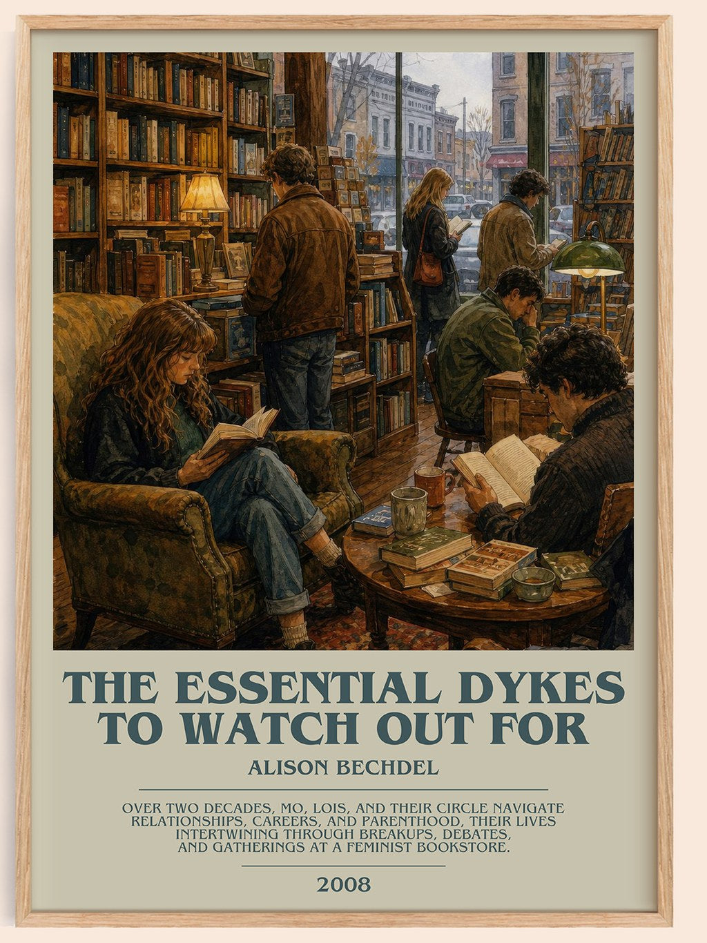 The Essential Dykes to Watch Out For bookish book poster by Alison Bechdel – framed literary art print