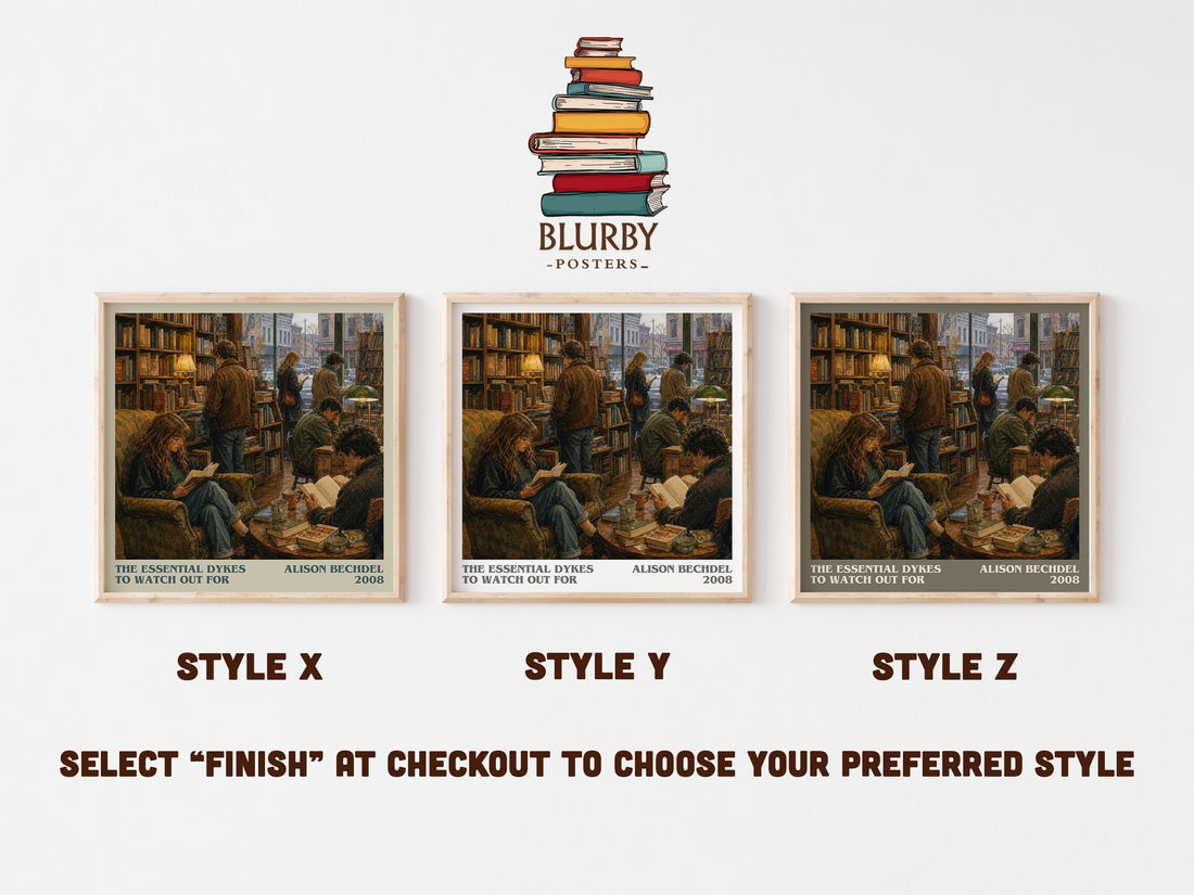 The Essential Dykes to Watch Out For literary print in frame leaning in hallway – non fiction wall art (mockup)