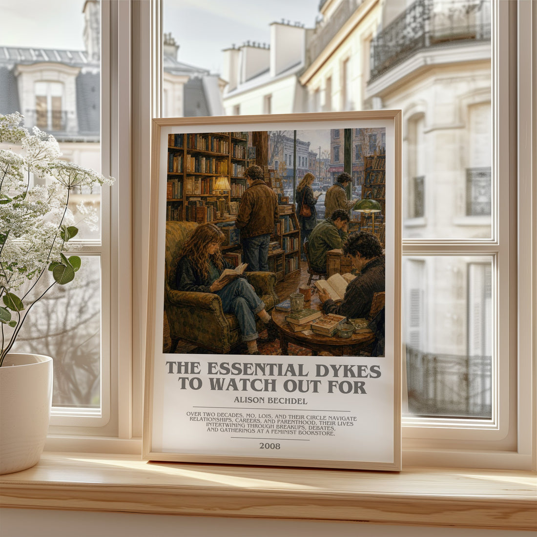 The Essential Dykes to Watch Out For bookish poster colour and style options – Alison Bechdel book art