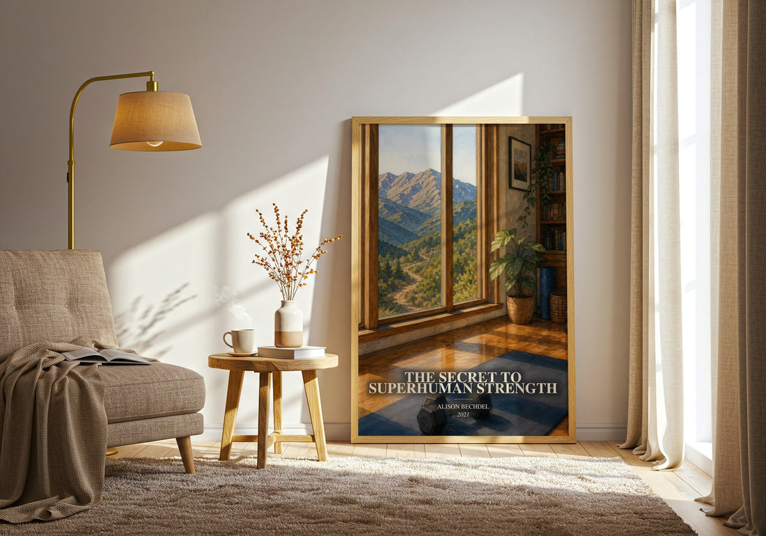 The Secret to Superhuman Strength watercolour print in frame leaning in hallway – memoir wall art