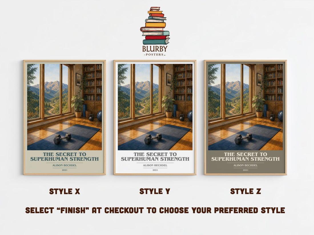 The Secret to Superhuman Strength book cover print in frame leaning in hallway – memoir wall art (mockup)