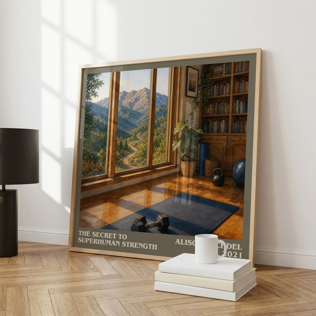 The Secret to Superhuman Strength literary print framed by window – literary home decor