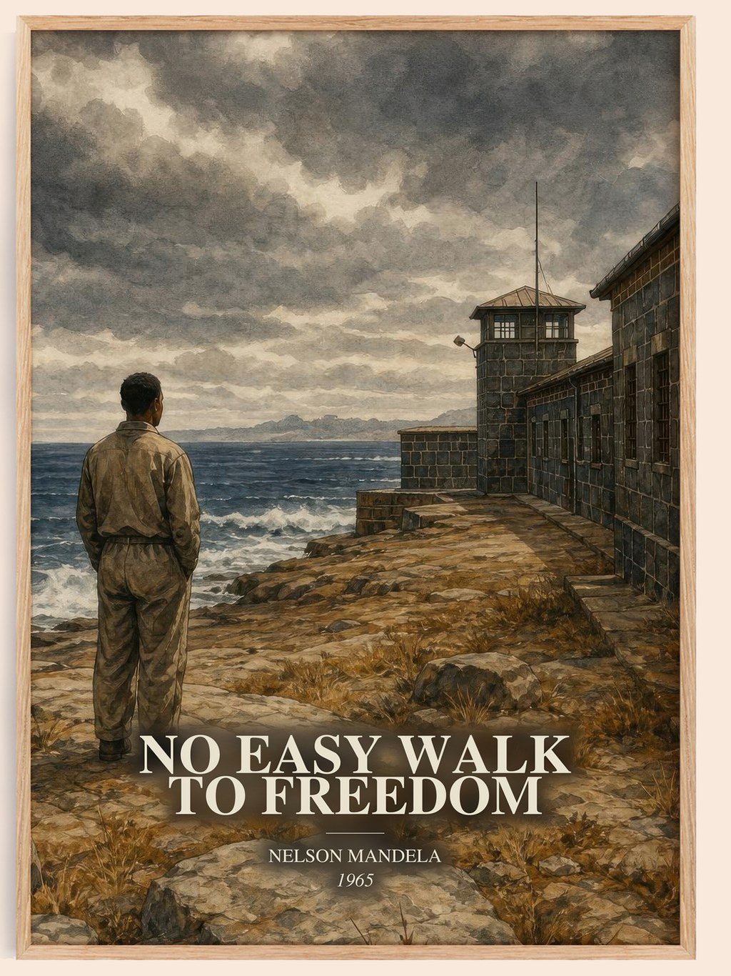 No Easy Walk to Freedom watercolour book poster by Nelson Mandela – framed literary art print
