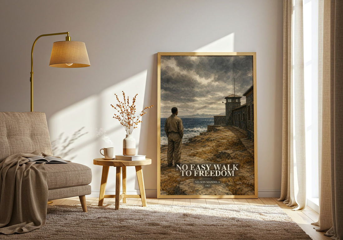 No Easy Walk to Freedom watercolour print in frame leaning in hallway – memoir wall art