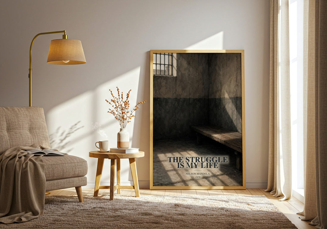 The Struggle Is My Life watercolour print in frame leaning in hallway – memoir wall art