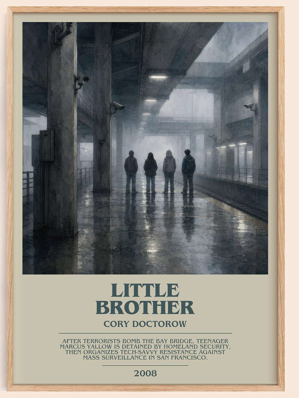 Little Brother bookish book poster by Cory Doctorow – framed literary art print