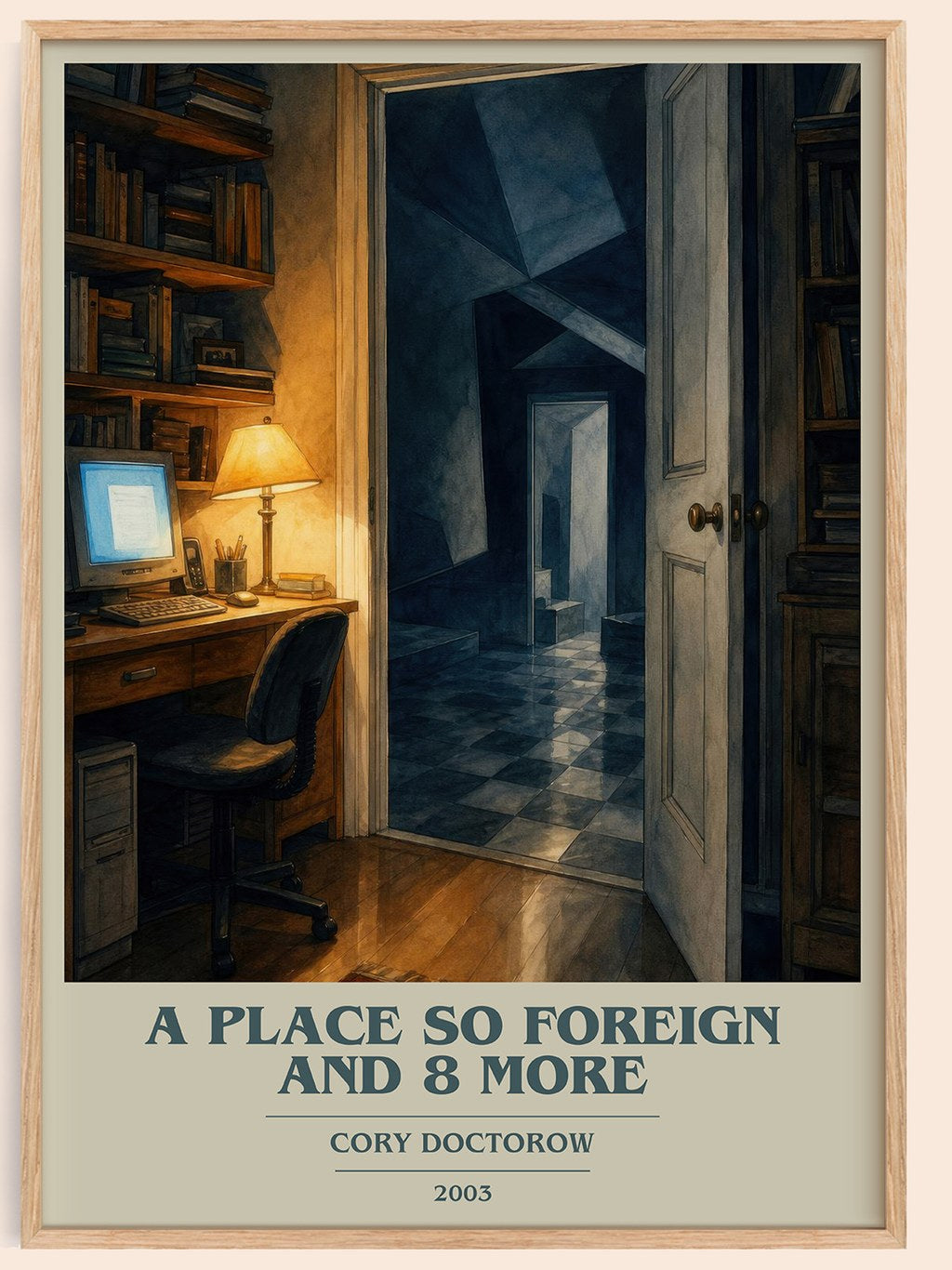 A Place So Foreign and 8 More book cover book poster by Cory Doctorow – framed literary art print