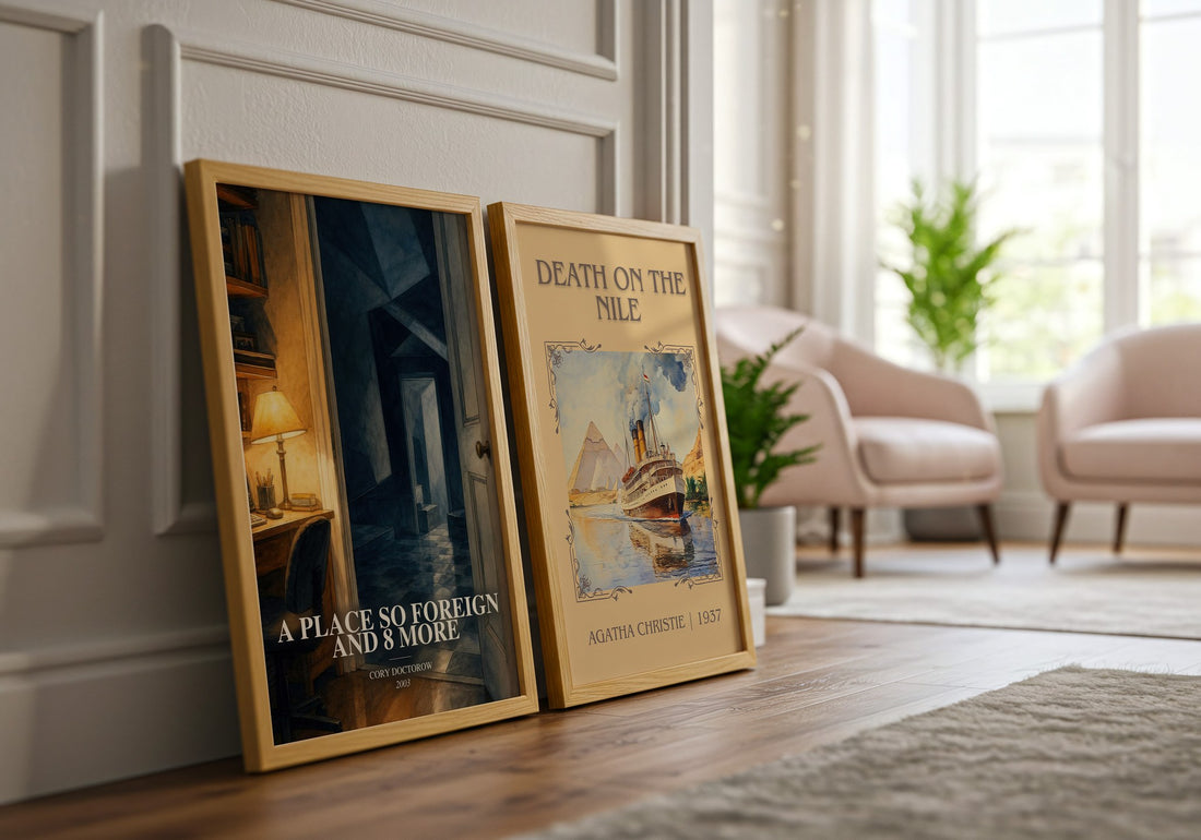 A Place So Foreign and 8 More watercolour print framed by window – literary home decor