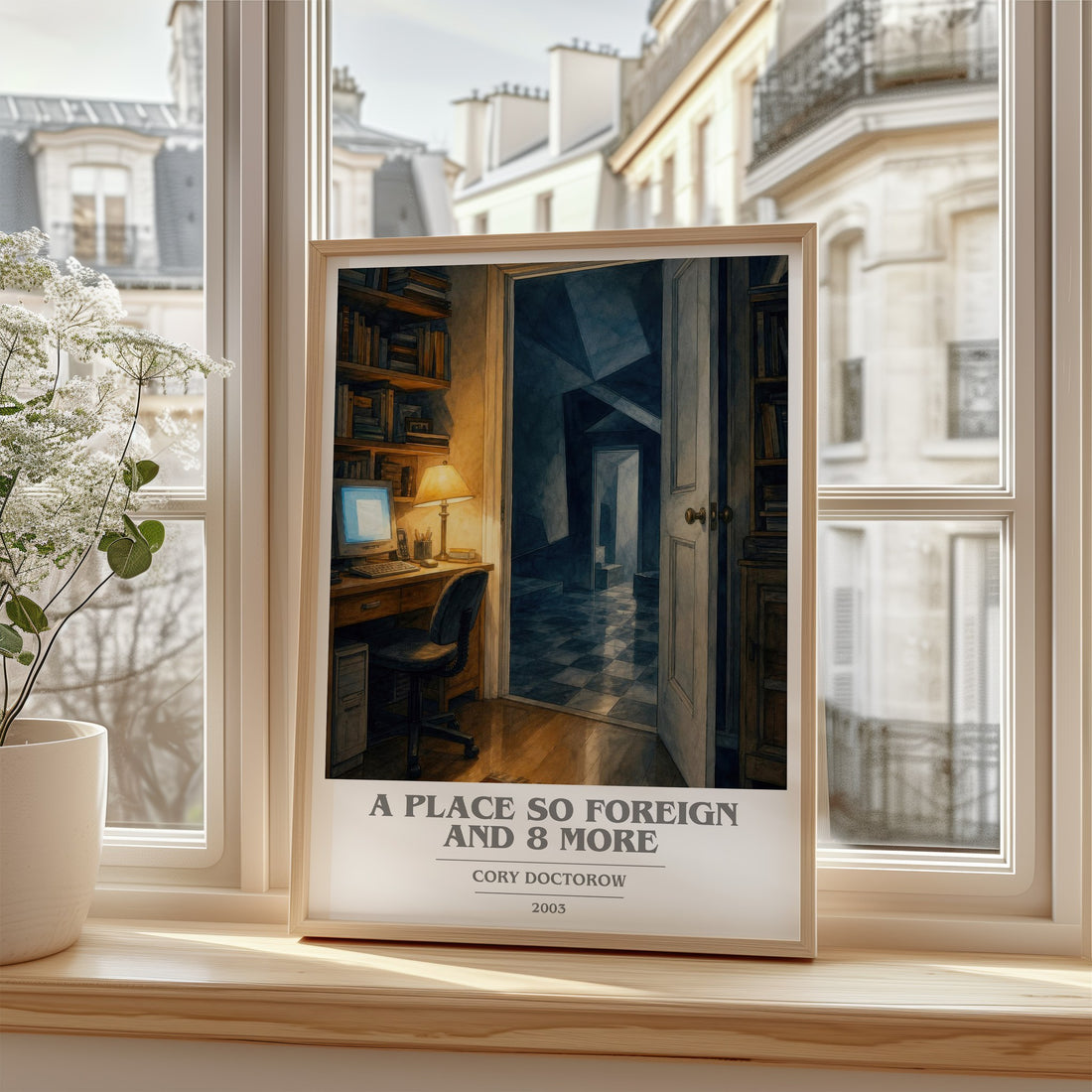 A Place So Foreign and 8 More book cover poster colour and style options – Cory Doctorow book art