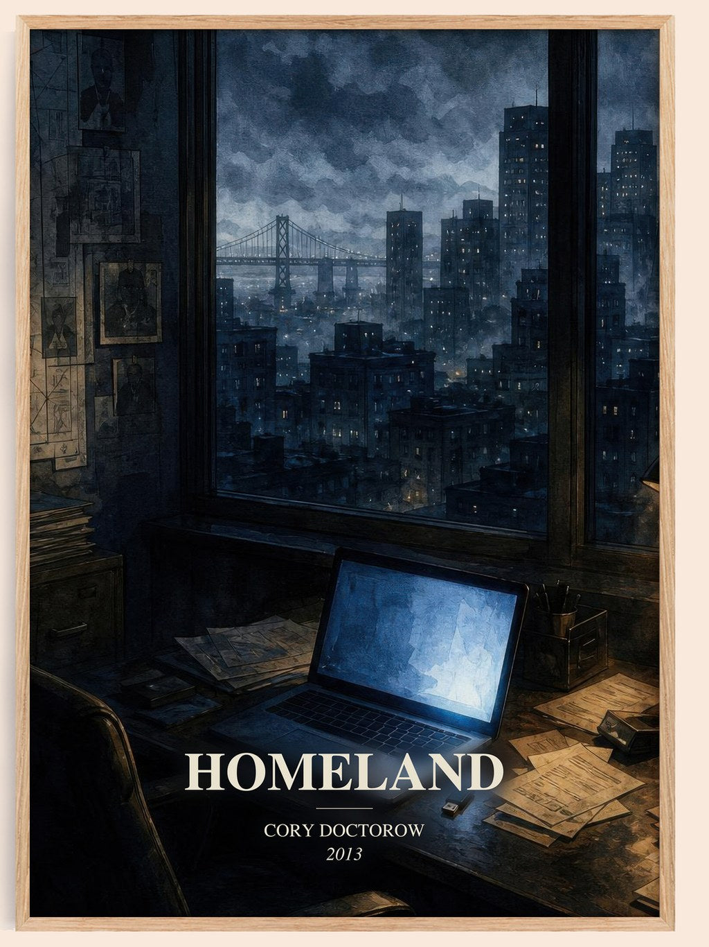 Homeland watercolour book poster by Cory Doctorow – framed literary art print