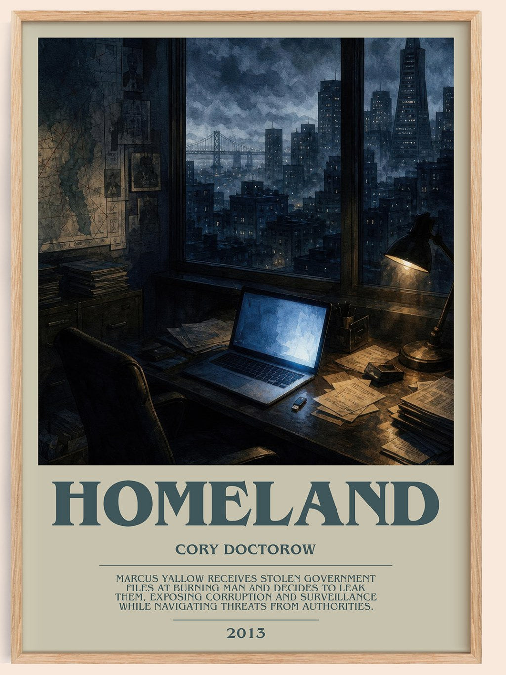 Homeland bookish book poster by Cory Doctorow – framed literary art print