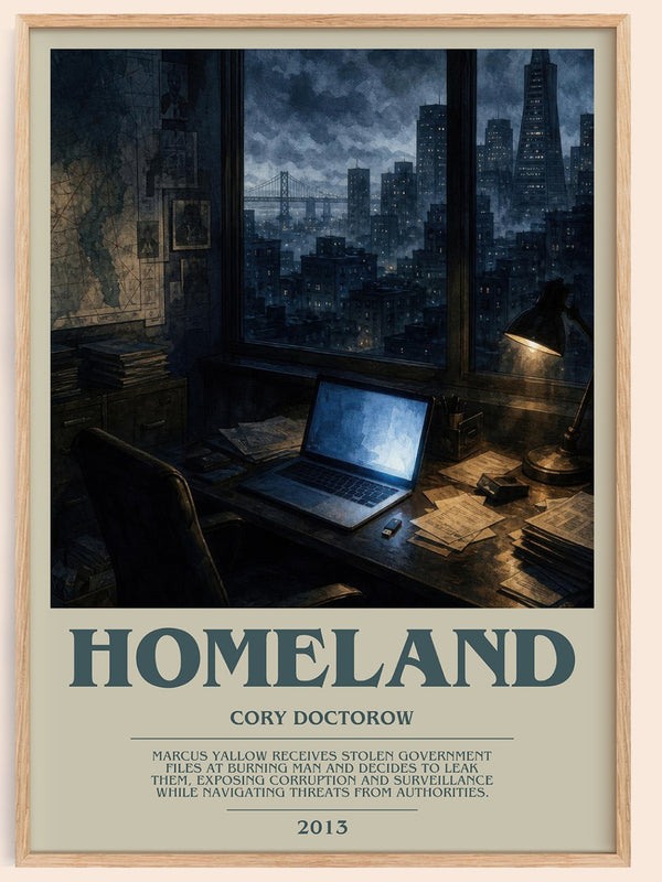 Homeland bookish book poster by Cory Doctorow – framed literary art print