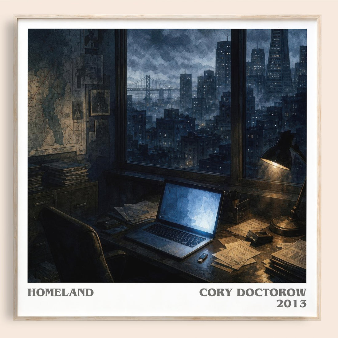 Homeland literary book poster by Cory Doctorow – framed literary art print