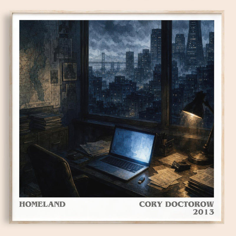 Homeland literary book poster by Cory Doctorow – framed literary art print