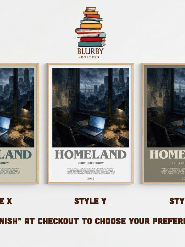 Homeland bookish print in frame leaning in hallway – dystopian wall art