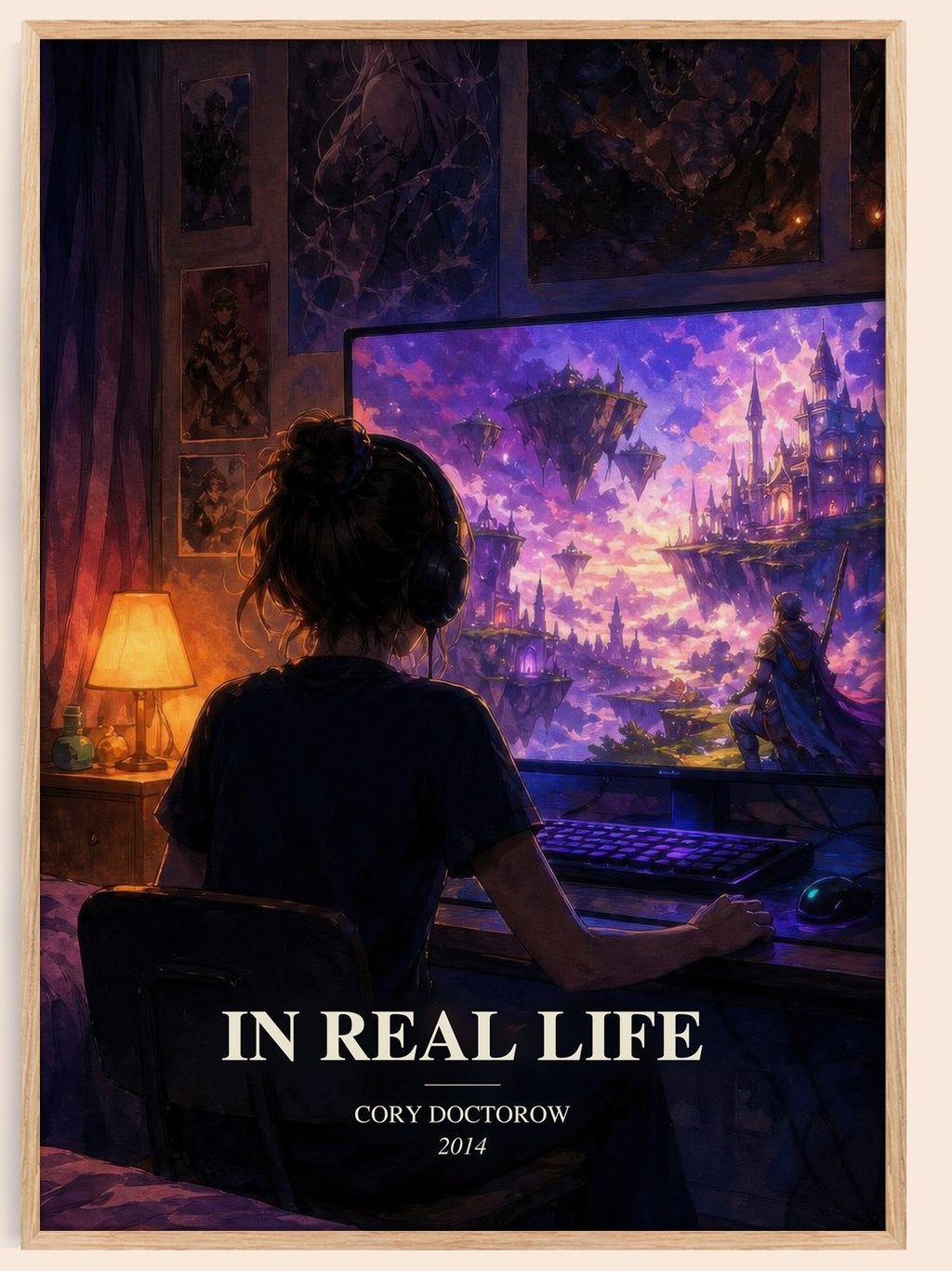 In Real Life watercolour book poster by Cory Doctorow – framed literary art print