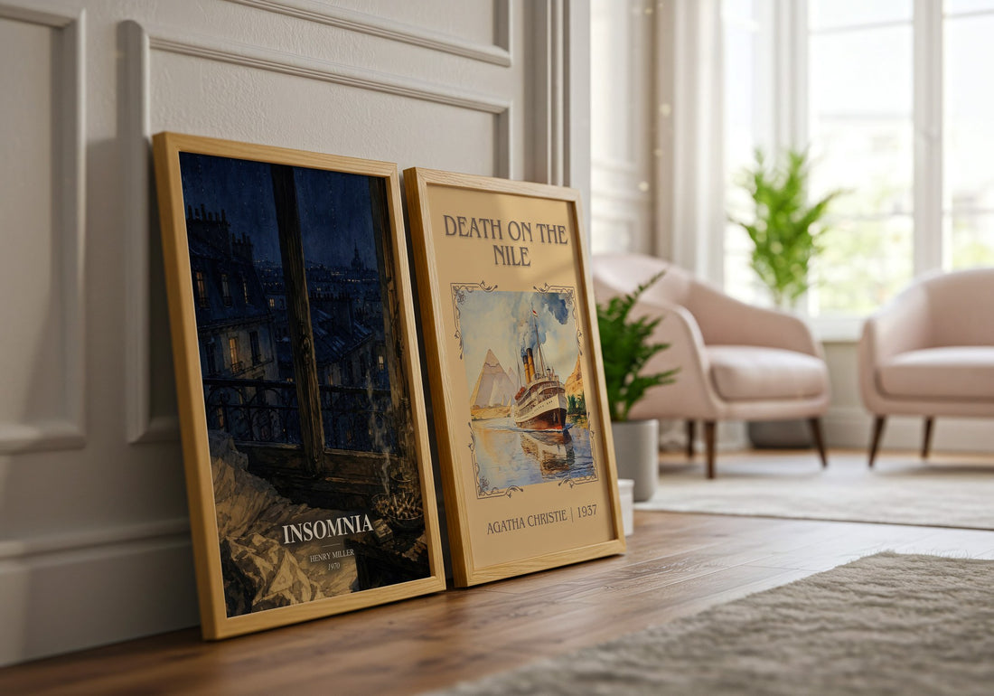 Insomnia watercolour print framed by window – literary home decor