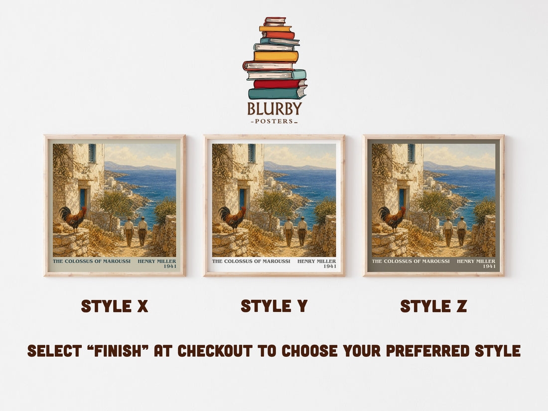 The Colossus of Maroussi literary print in frame leaning in hallway – non fiction wall art (mockup)
