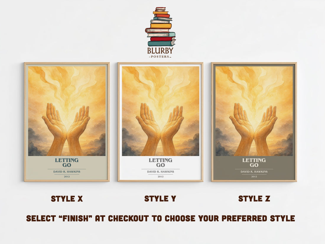 Letting go book cover print in frame leaning in hallway – non fiction wall art (mockup)