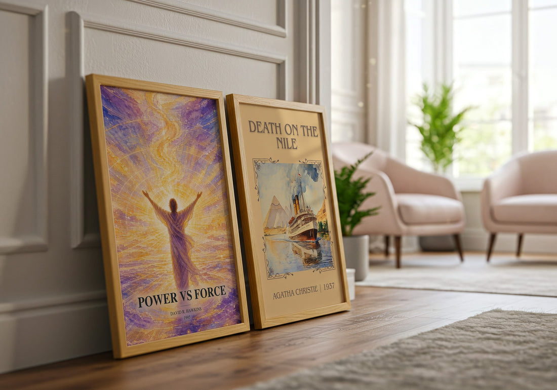 Power vs Force watercolour print framed by window – literary home decor