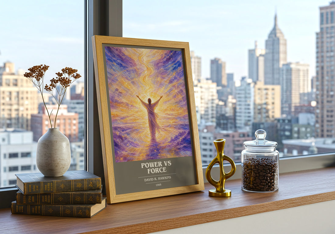 Power vs Force book cover print framed by window – literary home decor