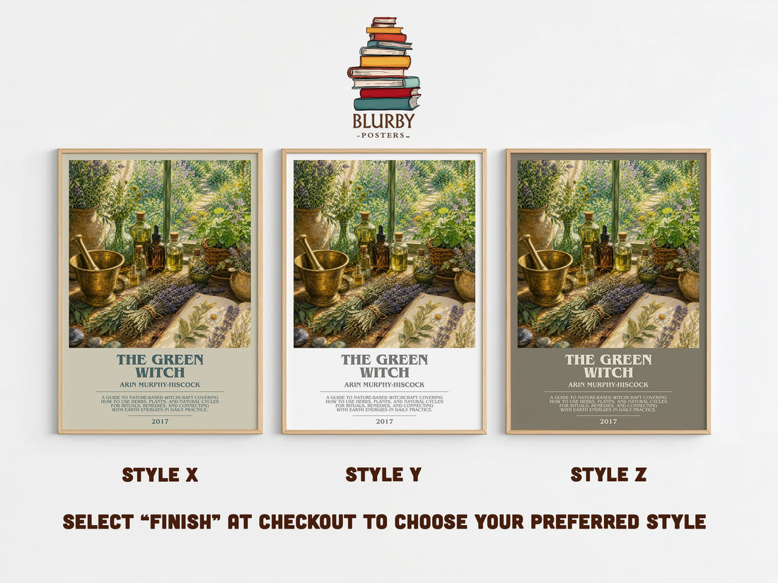 The Green Witch bookish print in frame leaning in hallway – non fiction wall art (mockup)