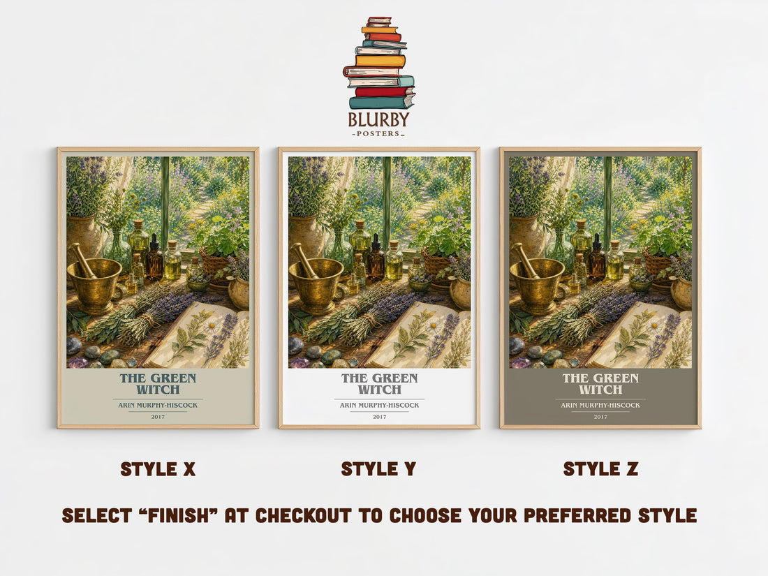 The Green Witch book cover print in frame leaning in hallway – non fiction wall art (mockup)