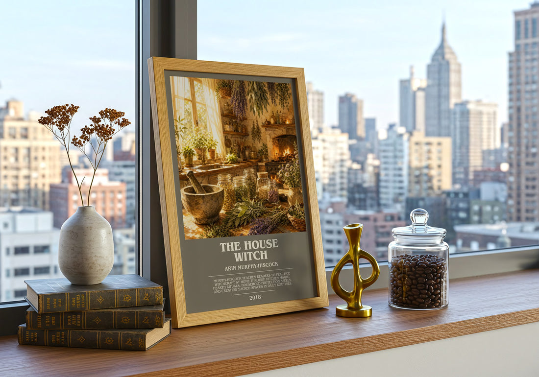 The House Witch bookish print framed by window – literary home decor